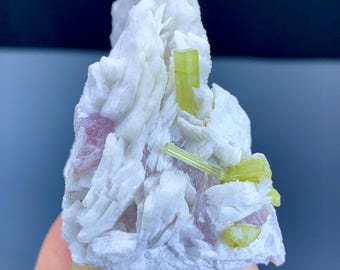 Natural Green Tourmaline Crystals on Albite Specimen, Chapu Mine Pakistan (64 gram)