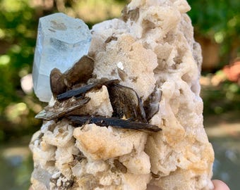 Sky Blue Aquamarine Crystal with Mica, Feldspar and Quartz from Nagar valley Pakistan - 212 gram