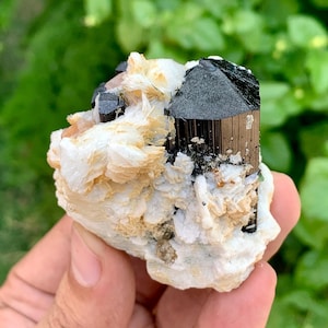 Schorl Black Tourmaline combine Apatite on Albite, Tourmaline Mineral Specinen from Skardu Pakistan - 128 gram