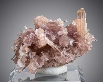 Orange Pink Tourmaline Cluster on (Pink) Lepidolite from Afghanistan - 52 grams
