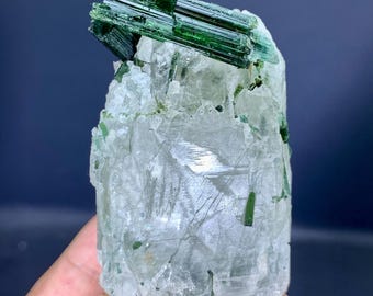 Natural Green Color Tourmaline Crystals on Quartz from Afghanistan - 184 gram