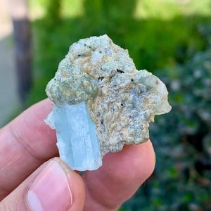 Sky Blue Aquamarine Crystals on Albite, Aquamarine Specimen - 25 grams