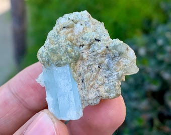 Sky Blue Aquamarine Crystals on Albite, Aquamarine Specimen - 25 grams