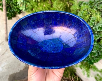 Handmade Lapis Lazuli Bowl: Polished Royal Blue Stone (453 gram)
