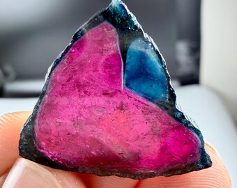 Bicolor Tourmaline Slice from Afghanistan, Pink & Indicolite Blue Tourmaline Crystal, 21 carats