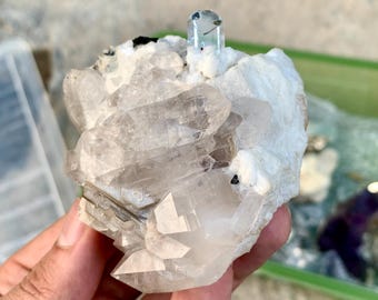 "Diamant Schnitt ""Blauer Aquamarin"" auf Quarz mit Glimmer aus Shigar Valley Pakistan - 256 Gramm."