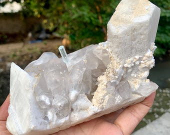 Gem Blue Aquamarine on Quartz and Feldspar | Display size Specimen | Home Decore | 957 grams