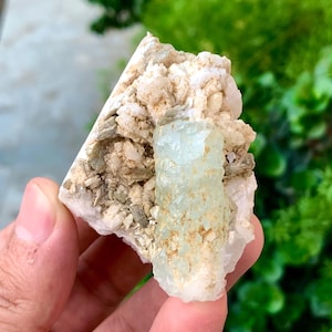 Etched Blue Aquamarine on Albite, Natural Aquamarine Crystal, Aquamarine Specimen from Shigar valley Pakistan - 127 gram