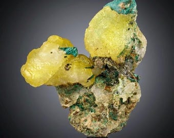 Twin Lemon Yellow Brucite Crystal Specimen with Copper - 67 gram