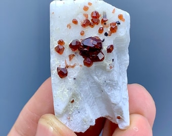 Raw Red Spessartine Garnet Crystals on Feldspar – Pakistan Mineral Specimen