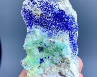 Green Aragonite with Blue Azurite Specimen: Afghanistan Mineral (121 gram