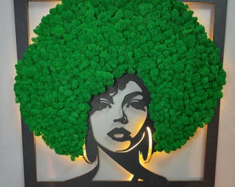 Arte de pared de musgo para decoración del hogar / Arte de pared de musgo LED / Arte de pared de musgo grande / Decoración de pared de musgo con luces / Colgante de pared de musgo personalizable