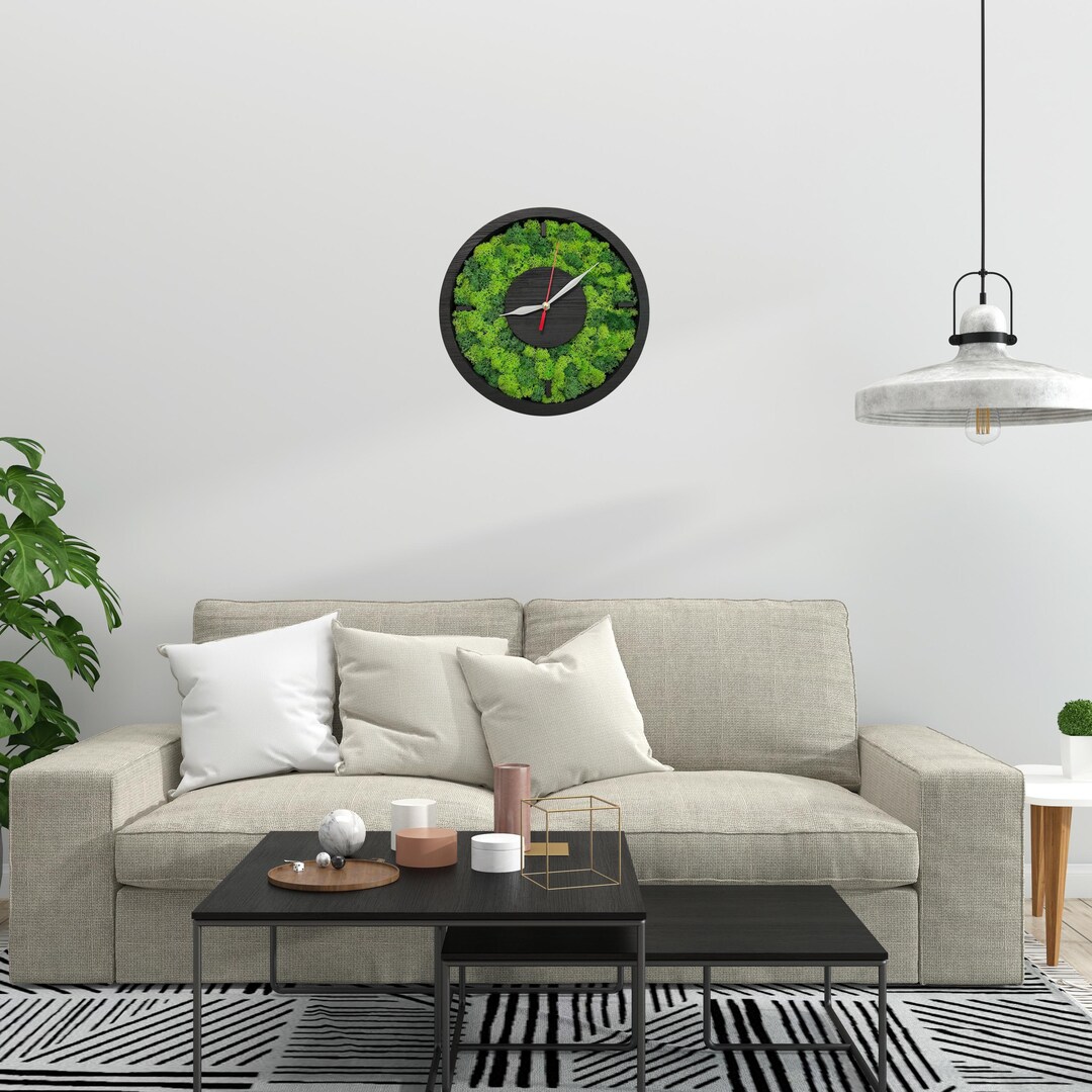 Small Wooden Wall Clock With Real Moss – Minimalist Green Wall Decor ...