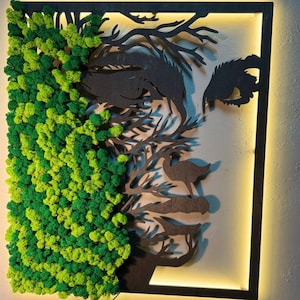 Moss Wandkunst Led | Moos Wand Kunst Wohnkultur | Moos Wand Kunst Große | Moos Wand-Kunst-Dekor mit Lichtern | Personalisierbar Moos Wandbehang