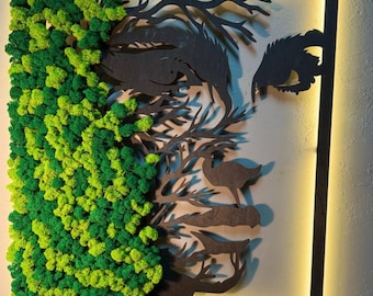 Arte de pared de musgo para decoración del hogar / Arte de pared de musgo LED / Arte de pared de musgo grande / Decoración de pared de musgo con luces / Colgante de pared de musgo personalizable