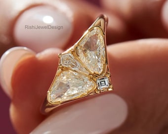 Moth Inspired 18K Gold Engagement Ring, Nature Inspired Diamond Ring, Fantasy Bridal Jewelry, Unique Art Deco Ring