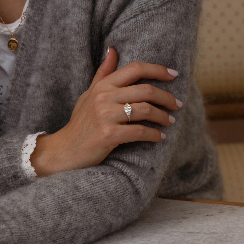 Elegant stackable baguette diamond ring for women with modern geometric design