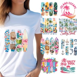 Pacchetto di stampe per magliette estive - 239 PNG a sublimazione / Spiaggia, Retro, Tropicale, Dolce, Civettuola, Arte su carta strappata
