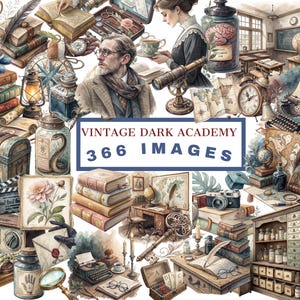 Vintage Dark Academia Clipart – Lot de 366 images aquarelles