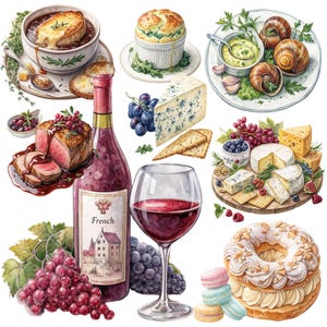 Clipart cuisine française – Lot de 411 illustrations aquarelles
