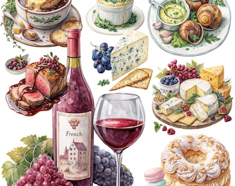 French Food Clipart – 411  Watercolor Illustrations Art Bundle