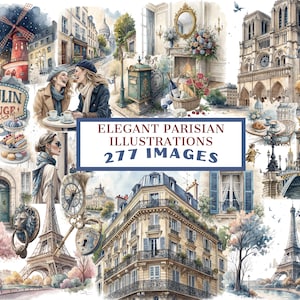 Clipart parisiense elegante – 277 ilustrações em aquarela em estilo aquarela, pacote
