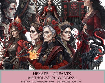 Clipart de la Diosa Hécate: Arte PNG wiccano gótico oscuro (Descarga digital)
