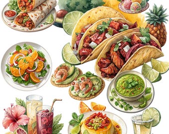 Watercolor Mexican Food Clipart: 165 PNG Illustrations (300 DPI)