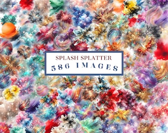 Splash & Splatter – 586 Colored PNG Illustrations | Watercolor Stains, Brushes, Alcohol Splashes | 300 DPI Transparent