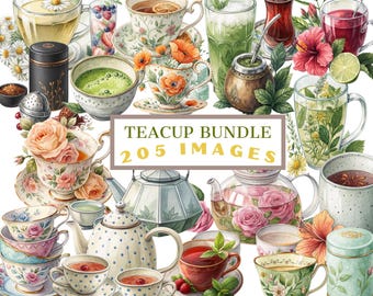 Watercolor Teacups  Herbal Tea Clipart 205 Bundle – Floral Vintage PNGs for Projects & Products