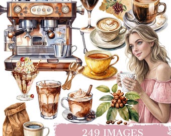 Watercolor Coffee Clipart Set: 265 Coffee Art Illustrations (Digital Download)
