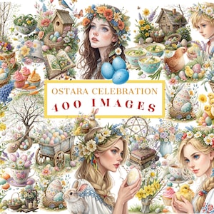Ostara Clipart Bundle | Spring 400 Pagan Digital Art | Witchcraft, Wiccan, Sabbat PNG Illustrations | Easter Floral Aesthetic