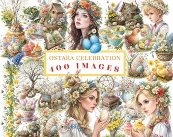 Ostara Clipart Bundle: Spring Equinox Pagan PNG Illustrations (Digital Download)