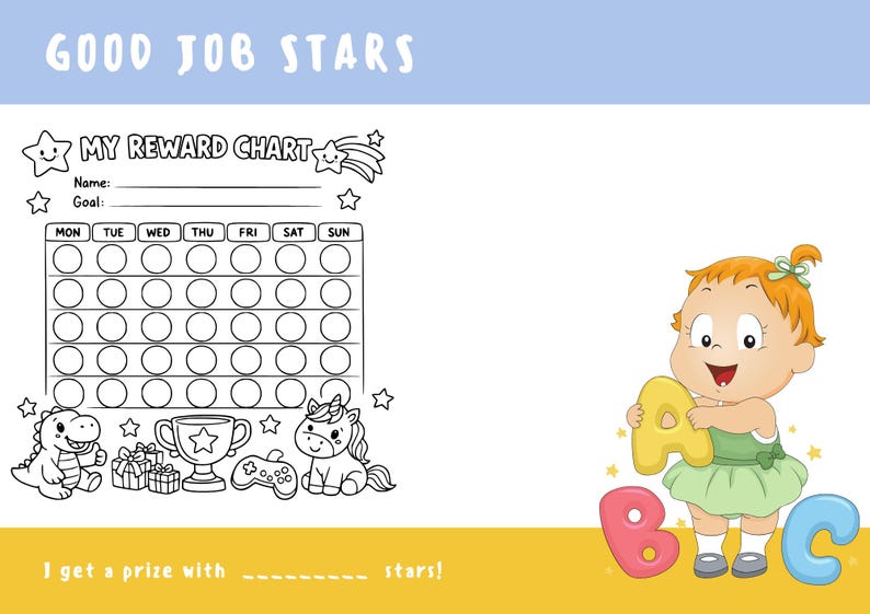 Reward Chart Lettering Kids Reward Chart | Behavior Sticker Chart (instant Download) - Etsy