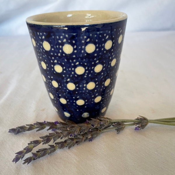 Very Vintage Polish Pottery Americana 3" Polka Dot Small Cup Like New