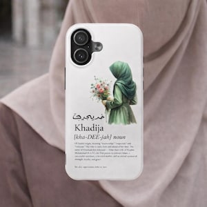 Name Meaning Hijab Woman Phone Case | Personalized Floral Bouquet, Arabic Script