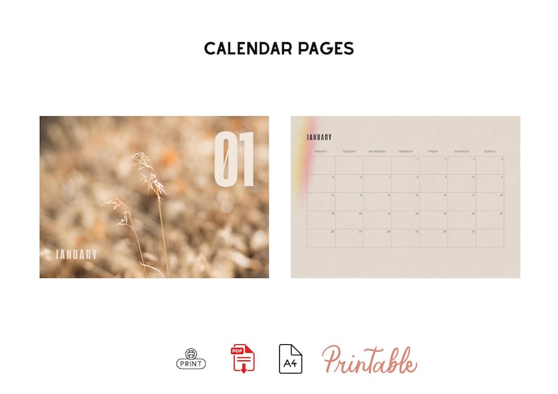 2026 Nature Calendar Printable, Aesthetic Photography Wall Planner ...