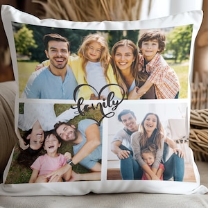 Custom Family Photo Collage Pillow – Personalized Keepsake Cushion with Faux Suede, Unique Gift for Mom, Dad, or Special Occasions