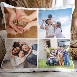 Gepersonaliseerde fotokussen,kussen fotocollage op maat: gepersonaliseerd kussen familieafbeelding