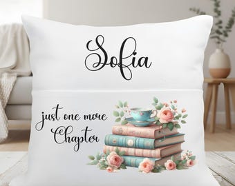 Housse de coussin personnalisée pour amoureux des livres, coussin avec citation sur la lecture 40x40 cm, cadeau personnalisé avec nom pour maman enseignante, décoration florale sur le thème des livres