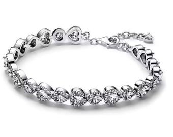 Sterling Silver S925 Bracelet Halo Hearts Bracelet Classic Bracelet Heart Bracelet