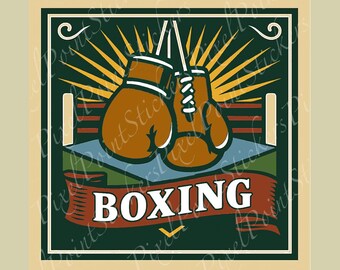 Boxing Vinyl Sticker – Vintage Sports Emblem Style Waterproof Sticker for Fighters, Coaches, and Boxing Fans