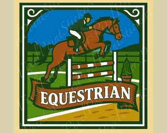 Equestrian Sticker – Vintage Show Jumping Emblem – Spot Color PixelPoint Design
