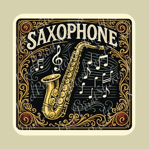 Saxophone Sticker | Jazz Band Gift | Vintage Saxophone Decal for Laptops, Water Bottles, and Case