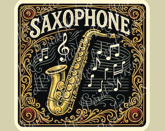 Saxophone Sticker | Jazz Band Gift | Vintage Saxophone Decal for Laptops, Water Bottles, and Case