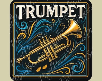 Trumpet Sticker | Brass Instrument Gift | Vintage Trumpet Decal for Band Students, Cases, and Water Bottles