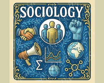 Sociology Sticker – PixelPoint Vintage Academic Style – Woodcut Society & Symbols Vinyl Sticker
