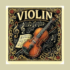 Violin Sticker | Musician Gift | Vintage Violin Decal for Instrument Cases, Laptops, Water Bottles