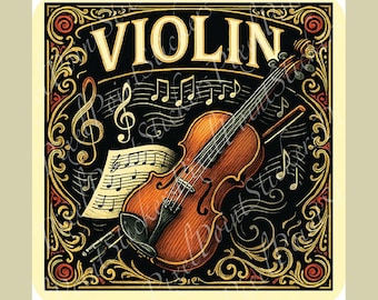 Violin Sticker | Musician Gift | Vintage Violin Decal for Instrument Cases, Laptops, Water Bottles