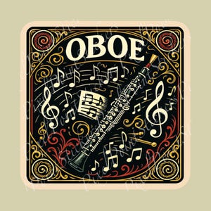 Oboe Sticker | Woodwind Band Gift | Vintage Oboe Decal for Laptops, Water Bottles, and Instrument Cases